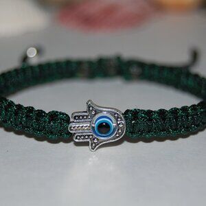 Hamsa Hand Bracelet,Green Hamsa Hand Bracelet,Evil Eye Bracelet,Drawstring Style